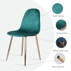 Pozbee Velvet Dining Chairs Set Of 4, Midcentury Modern Kitchen Chairs With Gold Chrome Legs, Elegant Dining Room Chairs (Dark Green) 13 Pozbee Velvet Dining Chairs Set Of 4, Midcentury Modern Kitchen Chairs With Gold Chrome Legs, Elegant Dining Room Chairs (Dark Green) -Safavieh Furniture 41ANAsHOCGL