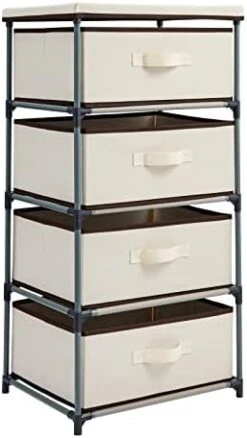 4-Tier Drawer Dresser For Bedroom, Clothes Organizer, Fabric Storage Tower For Clothing, Linens, Closet, Easy Assembly, Durable Materials (Beige, Tall, 16.5x33 In) 13 4-Tier Drawer Dresser For Bedroom, Clothes Organizer, Fabric Storage Tower For Clothing, Linens, Closet, Easy Assembly, Durable Materials (Beige, Tall, 16.5x33 In) -Safavieh Furniture 41AQ1mmD0EL. AC