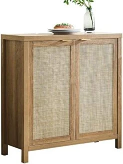 SICOTAS Sideboard Buffet Rattan Storage Cabinet - Farmhouse Kitchen Cabinet With Rattan Decorated Doors - Boho Accent Liquor Coffee Bar Cabinet - Cupboard Console Table For Dining Room Bar - Natural -Safavieh Furniture 41AVESxwybL. AC