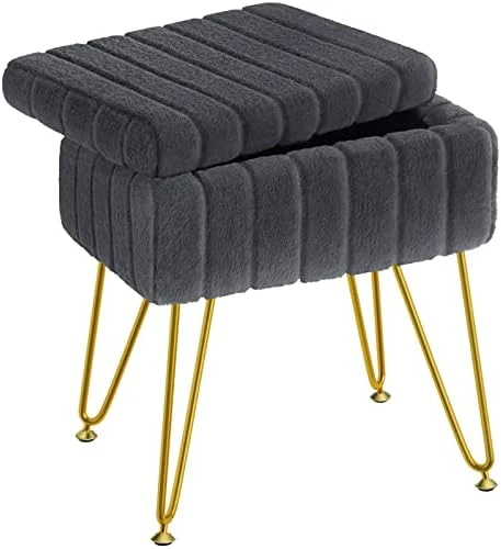 Greenstell Vanity Stool Chair Faux Fur With Storage, 15.7"L X 11.8"W X 19.4"H Soft Ottoman 4 Metal Legs With Anti-Slip Feet, Furry Padded Seat, Modern Multifunctional Chairs For Makeup, Bedroom White 7 Greenstell Vanity Stool Chair Faux Fur With Storage, 15.7"L X 11.8"W X 19.4"H Soft Ottoman 4 Metal Legs With Anti-Slip Feet, Furry Padded Seat, Modern Multifunctional Chairs For Makeup, Bedroom White - Image 7
