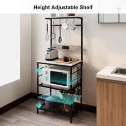 GiftGo Kitchen Bakers Rack With Power Outlet, Coffee Bar Table 4 Tiers, Kitchen Microwave Stand Multifunctional Kitchen Storage Shelf Rack For Spices, Pots And Pans (Grey) -Safavieh Furniture 41AXeYx2BBL