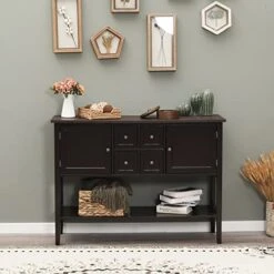 Sophia & William Sideboards And Buffets With Storage, Console Table Cupboard With Open Shelf, 2 Doors And 4 Drawers, Wood Accent Storage Cabinet For Entryway Living Room Kitchen, Coffee -Safavieh Furniture 41AbgKjjRsL