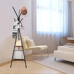 HOMESAN Free-Standing Coat Racks Metal Stand, Industrial Style, Hall Tree With 2 Shelves, For Clothes, Hat, Bag, Scarf, Home Or Office Floor Hanger -Safavieh Furniture 41AjLzbwP1L