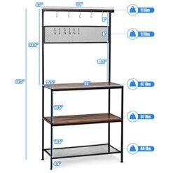 RELAX4LIFE Baker’s Rack Microwave Stand With 11 Hooks,Metal Rack And Adjustable Feet For Spices, Pots, And Pans Utility Storage Shelf Kitchen Organizer Workstation (Brown) 14 RELAX4LIFE Baker’s Rack Microwave Stand With 11 Hooks,Metal Rack And Adjustable Feet For Spices, Pots, And Pans Utility Storage Shelf Kitchen Organizer Workstation (Brown) -Safavieh Furniture 41AvEfc240L