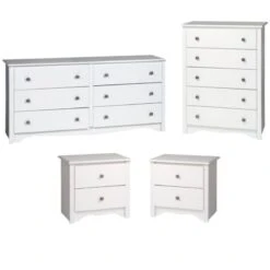 Monterey 4 Piece Set With 2 Wooden Nightstands 1 Bedroom Dresser And 1 Chest In White -Safavieh Furniture 41AvcDCTfeL
