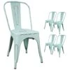 Devoko Metal Indoor-Outdoor Chairs Distressed Style Kitchen Dining Chairs Stackable Side Chairs With Back Set Of 4 (Blue)