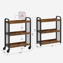 VASAGLE Serving Cart, Slim Kitchen Cart For Narrow Spaces, Rolling Storage Cart And Organizer Utility Cart With Wheels, Easy Assembly, For Kitchen, Bathroom, Rustic Brown And Black ULRC66BX -Safavieh Furniture 41B0vUHGx8L