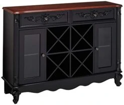 Kings Brand Buffet Server Wine Cabinet Console Table, Black / Walnut