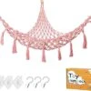 Stuffed Animal Toy Hammock Corner Hammock Organizer Display Rack Bohemian Net Bag For Hanging Toys Hanging Stuffed Animal Organizer Corner Toy Storage Rack Stuffed Animal Net Tassel 44 In (Pink)