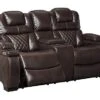 Signature Design By Ashley Warnerton Faux Leather Power Reclining Loveseat With Center Console, Brown