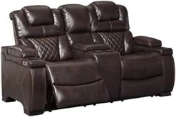 Signature Design By Ashley Warnerton Faux Leather Power Reclining Loveseat With Center Console, Brown -Safavieh Furniture 41BCCbgurHL. AC