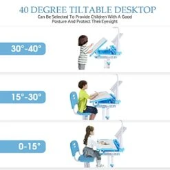 BELANITAS Kids Desk And Chair Set For Boys And Girls, Study Desk For Kids With 40 Degree Tiltable Desktop Desk For Kids,Boys Desk And Chair Set 10-12 Year Old Sky Blue -Safavieh Furniture 41BHbaZLLbL