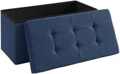 SONGMICS 30 Inches Folding Storage Ottoman Bench, Storage Chest, Foot Rest Stool, Navy Blue ULSF47IN -Safavieh Furniture 41BQ7yKSyL. AC