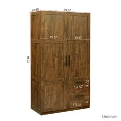 Tall Clothes Closet Wardrobe Storage Cabinet With 2 Doors, 2 Drawers, Adjustable Shelves And Hanging Rod, 39.4" W X 19.5" D X 70.9" H (Walnut)