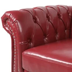 RARZOE 3 Pieces Living Room Furniture Sofa Sets,Modern Faux Leather Chesterfield Sofa&Chesterfield Club Chair&Chesterfield Loveseat Sofas Set With Nailhead Trim Scroll Arms For Living Room,Burgundy -Safavieh Furniture 41BT5r56paL