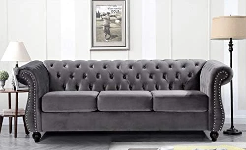 Container Furniture Direct Feinstein Modern Velvet Chesterfield Couches For Living Room With Nailheads, Diamond Tufting & Durable Metal Frame, Loveseat, Sofa, Dark Blue 7 Container Furniture Direct Feinstein Modern Velvet Chesterfield Couches For Living Room With Nailheads, Diamond Tufting & Durable Metal Frame, Loveseat, Sofa, Dark Blue - Image 7