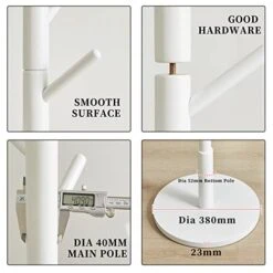 Aibiju Standing Coat Rack Stand With 8 Hooks And 3 Height Options, Wood Kids Coat Tree With Sturdy Round Base, Small Hall Tree Coat Rack White YD-1009 -Safavieh Furniture 41BbwtFF9WL