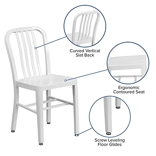 Flash Furniture Gael Commercial Grade 2 Pack White Metal Indoor-Outdoor Chair 4 Flash Furniture Gael Commercial Grade 2 Pack White Metal Indoor-Outdoor Chair - Image 4