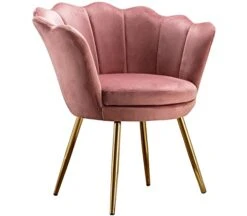 Chairus Living Room Chair, Mid Century Modern Retro Leisure Velvet Accent Chair With Golden Metal Legs, Vanity Chair For Bedroom Dresser, Upholstered Guest Chair(Antique Pink)