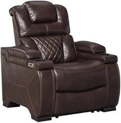 Signature Design By Ashley Warnerton Faux Leather Power Reclining Loveseat With Center Console, Brown -Safavieh Furniture 41BkAyYwxYL. AC
