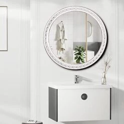 24'' Rustic Round Wall Mirror - Farmhouse Wooden Circle Mirror Decorative Mirrors For Bedroom, Living Room, Foyer, Hallway, Boho Accent Mirrors -Safavieh Furniture 41BmsHwfkbL