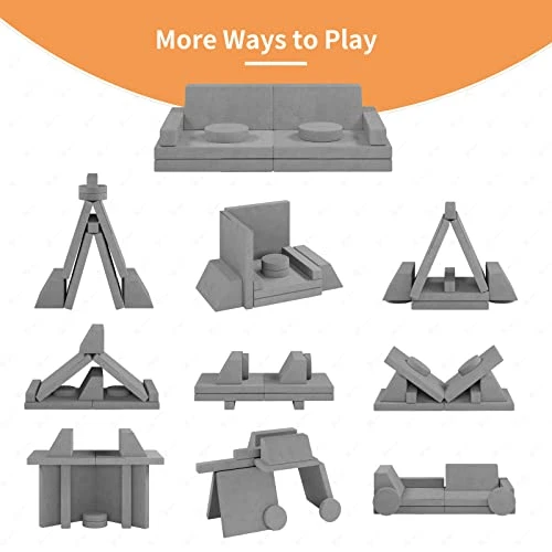 Linor Kids Couch 10 Pcs Toddler Couch, Baby Kids Sofa Couch For Bedroom & Playroom, Over 10 Combinations Creative Modular Sofa For Imaginative Kids, Kids Furniture(Grey) 2 Linor Kids Couch 10 Pcs Toddler Couch, Baby Kids Sofa Couch For Bedroom & Playroom, Over 10 Combinations Creative Modular Sofa For Imaginative Kids, Kids Furniture(Grey) - Image 2