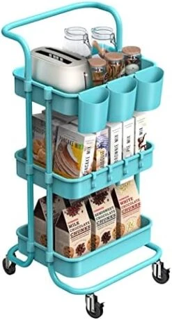 ALVOROG 3-Tier Rolling Utility Cart Storage Shelves Multifunction Storage Trolley Service Cart With Mesh Basket Handles And Wheels Easy Assembly For Bathroom, Kitchen, Office (White) 13 ALVOROG 3-Tier Rolling Utility Cart Storage Shelves Multifunction Storage Trolley Service Cart With Mesh Basket Handles And Wheels Easy Assembly For Bathroom, Kitchen, Office (White) -Safavieh Furniture 41BwAeNassL. AC