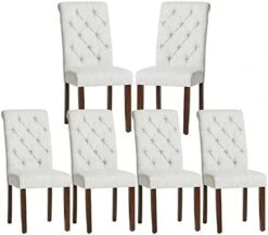 COLAMY Tufted Dining Chairs Set Of 2, Accent Parsons Diner Chairs Upholstered Fabric Dining Room Chairs Side Chair Stylish Kitchen Chairs With Solid Wood Legs And Padded Seat - Beige -Safavieh Furniture 41BwcgLNaVL. AC