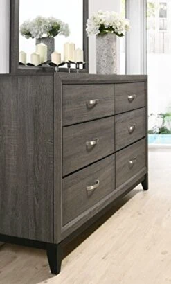 Stout Panel King Size Bedroom Set With Bed, Dresser, Mirror, 2 Night Stands, Chest, Grey -Safavieh Furniture 41BxI1ekJlL