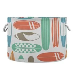 Oyihfvs Sea Surfing Surfboards In Retro Colors Round Storage Basket Bin, Waterproof Laundry Hamper, Large Collapsible Bucket, Baby Nursery Organizer With Handles For Bathroom Toys Clothes