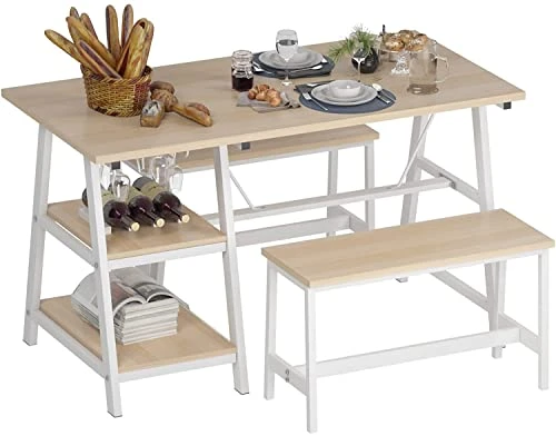 Soges Dining Table Set With 2 Benches, 47.2inches Kitchen Table Set Of 3 With 2 Open Storage Shelves Suitable For Kitchen Living Room Dining Room (Millennial) 2 Soges Dining Table Set With 2 Benches, 47.2inches Kitchen Table Set Of 3 With 2 Open Storage Shelves Suitable For Kitchen Living Room Dining Room (Millennial) - Image 2