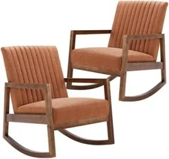 HNY Mid Century Rocking Nursery Chair With Wood Frames, Faux Leather Upholstered Farmhouse Living Room Armchair, For Living Room Bedroom, Light Brown -Safavieh Furniture 41CKS0vpCsL. AC