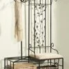 King's Brand Black Finish Metal Hallway Storage Bench With Coat Rack & Umbrella Holder