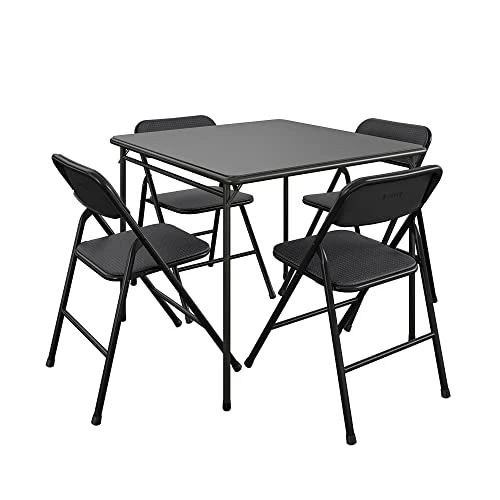 CoscoProducts COSCO Premium 5-Piece Table & Chair Dining Set, With 34" Vinyl Top Card Table And 4 Fabric Padded Seat & Back Folding Chairs, Black 2 CoscoProducts COSCO Premium 5-Piece Table & Chair Dining Set, With 34" Vinyl Top Card Table And 4 Fabric Padded Seat & Back Folding Chairs, Black - Image 2