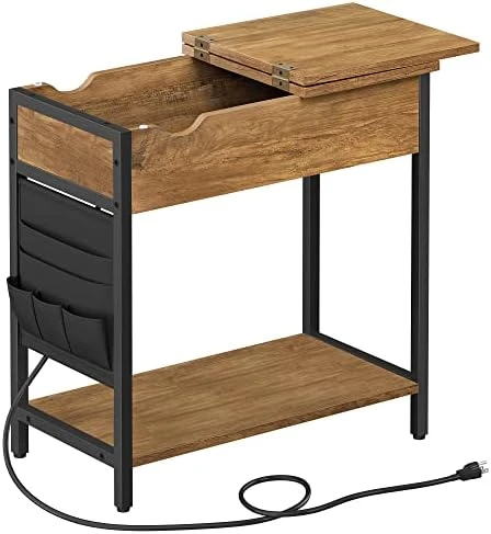 VASAGLE Side Table With Storage, End Table With USB Ports And Outlets, Nightstand With Charging Station, Fabric Bags, For Living Room, Bedroom, Rustic Brown And Black ULET310B01V1 11 VASAGLE Side Table With Storage, End Table With USB Ports And Outlets, Nightstand With Charging Station, Fabric Bags, For Living Room, Bedroom, Rustic Brown And Black ULET310B01V1 - Image 11