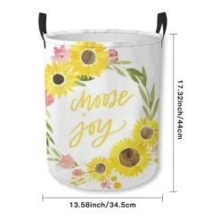 Sunflower Fields Choose Joy Floral Wreath Laundry Hamper Laundry Basket Bedroom Room Decor For Women Girls Dirty Clothes Organizer Boys Room Accessories Toy Bin Storage Bag