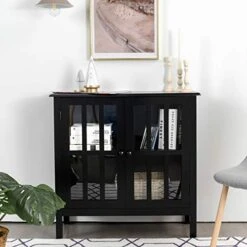 Tangkula Sideboard Buffet Storage Cabinet, Kitchen Storage Cabinet With 2 Glass Doors, Liquor Cabinet For Home Kitchen Dining Room, Cupboard Console Table, Curio Cabinet (Black) -Safavieh Furniture 41Cm54LclRL