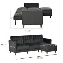HOMCOM Upholstered L-Shaped Sofa Bed, Reversible Sectional Recliner Sofa Set, Velvet-Touch Sleeper Futon With Footstool, Black 9 HOMCOM Upholstered L-Shaped Sofa Bed, Reversible Sectional Recliner Sofa Set, Velvet-Touch Sleeper Futon With Footstool, Black -Safavieh Furniture 41CnJeocGML