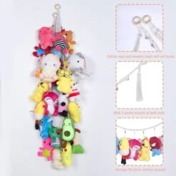 Stuffed Animals Storage Chain Organizers, LONCHDAN 80" Cotton Hanging Storage Chain With 20 Metal Clips Stuffed Animal Display Holder Chain For Wall Or Corner Nursery Play Room -Safavieh Furniture 41Cs09ynvmL