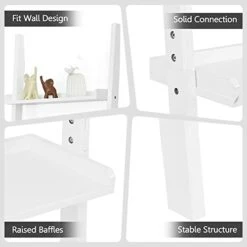 OFFICEJOY Ladder Shelf, 5-Tier Wall-Leaning Bookshelf, Rustic Wood Ladder, Storage Rack Shelves, Multipurpose Organizer Rack For Living Room, Bathroom, Office (White) -Safavieh Furniture 41D1O6zF0UL