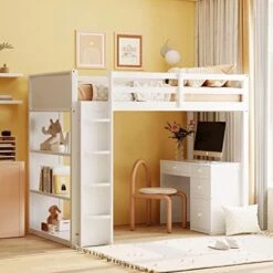 CITYLIGHT Twin Loft Bed With Stairs And Desk, Wooden Loft Bed Twin With Storage Shelves And Blackboard,Multi-Function Twin Size Loft Bed Frame For Kids Teens, White 27 CITYLIGHT Twin Loft Bed With Stairs And Desk, Wooden Loft Bed Twin With Storage Shelves And Blackboard,Multi-Function Twin Size Loft Bed Frame For Kids Teens, White -Safavieh Furniture 41DApotdjXL. AC
