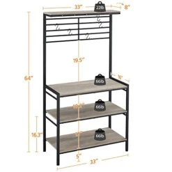 Yaheetech Bakers Rack For Kitchen With Storage, Microwave Oven Stand Coffee Bar Station With 5 Hooks, Kitchen Island Utility Storage Shelf With Adjustable Feet, Gray -Safavieh Furniture 41DBOGJkChL 1