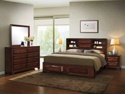 Asger Wood Room Set Including Queen Storage Bed, Dresser, Mirror And 2 Night Stands