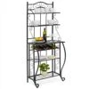 Vasitelan Multiuse 5-Tier Metal Kitchen Bakers Rack , Microwave Storage Rack Oven Stand With Wine Storage Organizer Workstation Black
