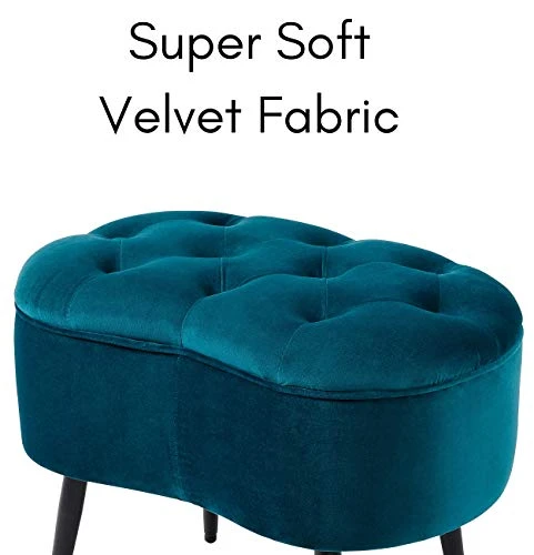 BIRDROCK HOME Tufted Oblong Teal Ottoman – Velvet Foot Stool – Mid Century Modern Steel Legs - Soft Compact Padded Stool - Living Room Or Bedroom – Vanity Chair - Decorative Furniture 2 BIRDROCK HOME Tufted Oblong Teal Ottoman – Velvet Foot Stool – Mid Century Modern Steel Legs - Soft Compact Padded Stool - Living Room Or Bedroom – Vanity Chair - Decorative Furniture - Image 2