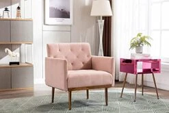 SLEERWAY Modern Velvet Single Sofa Chair, Upholstered Accent Living Room Chair, Comfy Armchair With Rose Golden Metal Legs, Tufted Chair For Reading Or Lounging (Pink) -Safavieh Furniture 41DMEM7YxbS