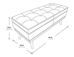OSP Home Furnishings Katheryn Storage Bench With Tufted Seat And Wood Finish Legs, Grey Fabric -Safavieh Furniture 41DNP7yAq2L