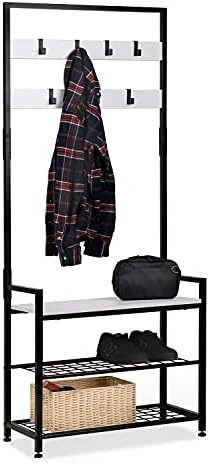 HOMEKOKO Coat Rack Shoe Bench, Hall Tree Entryway Storage Bench, Wood Look Accent Furniture With Metal Frame, 3-in-1 Design (Rustic Brown) 9 HOMEKOKO Coat Rack Shoe Bench, Hall Tree Entryway Storage Bench, Wood Look Accent Furniture With Metal Frame, 3-in-1 Design (Rustic Brown) - Image 9