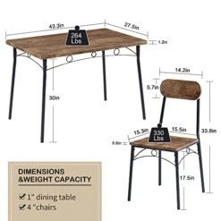 VECELO 5 Piece Kitchen Dining Room Set Wooden Rectangular Table For Breakfast Nook, Dinette With 4 Chairs, Retro Brown -Safavieh Furniture 41DZ5MOBYOL