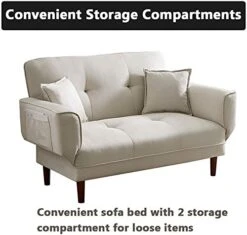 NORAN Twin Size Sleeper Recliner Sofa Futon Couch, Convertible Futon Sofa Bed With 2 Pillows, Adjustable Armrest, Wood Legs And 5-Angle Backrest For Apartment, Dorm,Living Room,Bedroom (Beige) 12 NORAN Twin Size Sleeper Recliner Sofa Futon Couch, Convertible Futon Sofa Bed With 2 Pillows, Adjustable Armrest, Wood Legs And 5-Angle Backrest For Apartment, Dorm,Living Room,Bedroom (Beige) -Safavieh Furniture 41DauLaN5aL